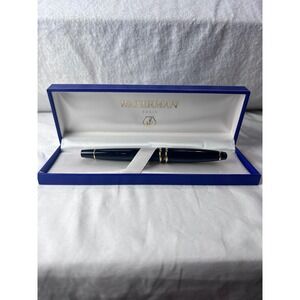 Waterman Expert Fountain Pen Black Lacquer Gold Trim Made in France with Box
